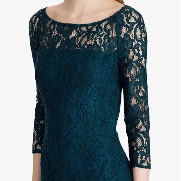 Lauren Ralph Lauren emerald green full lace mother of the bride dress - Picture 2 of 10